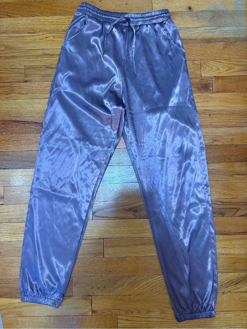 Satin Lavender High-Waist Jogger Pants - Women's Two-Piece Set - Picture 3 of 6